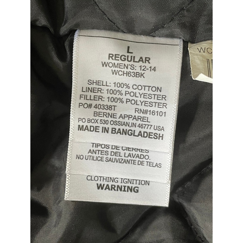 Berne Womens Large Hooded Work Jacket Black Quilted Lined Canvas Utility WCH63BK - Picture 4 of 16